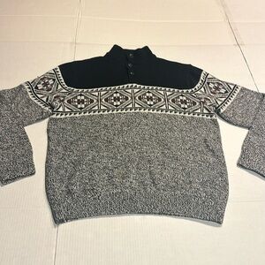 Chaos vintage knit mock neck sweater 3 buttons heathered black white w green red